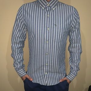 Muscle dress shirt, models height is 5’8